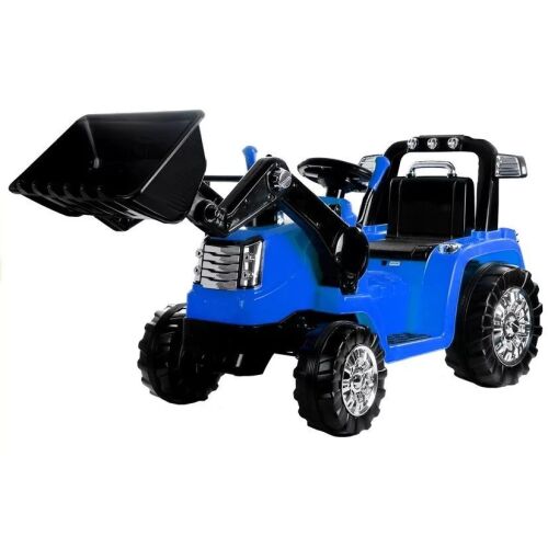 ZP1005 Kék Elektromos Ride-On Traktor homlokrakodóval, szögből nézve - Munkagép gyerekeknek