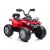 Szögből készült nézet a piros Madman JS009 elektromos quad-ról gyermekeknek, fehér háttérrel, bemutatva általános kialakítását és arányait.
