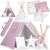 Pink and white star patterned kids teepee with lights, pillows, and a mat, with a carrying case