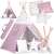 Pink and white star patterned kids teepee with lights, pillows, and a mat, with a carrying case