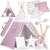 Nukido Kids Teepee Tent Collage - Pink and White Star Design with Accessories