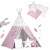 Nukido Kids Teepee Tent with Star Lights and Pillows - Pink and White Star Design
