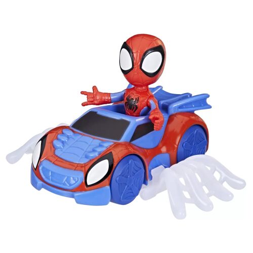Spidey és csodálatos barátai Spidey figura piros és kék Spidey autós játékban, kicsomagolva, szögletes nézet - Mesehős figura