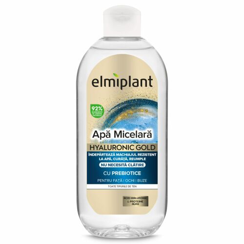 Elmiplant Hyaluronic Gold micellás víz 400ml sminklemosó és hidratáló, elölnézet - Smink lemosó