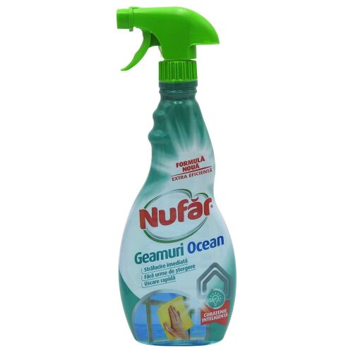NUFAR Ocean 500 ml ablaktisztító spray csíkmentes, ragyogó ablakokhoz óceáni illattal, zöld pumpás flakon - Ablak- és üvegtisztító szer