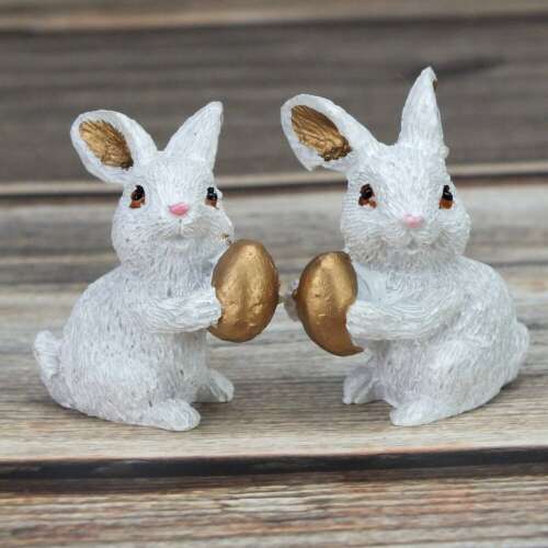 Biely zajačik s párom zlatých vajíčok 2ks/sada 6ks/bubon