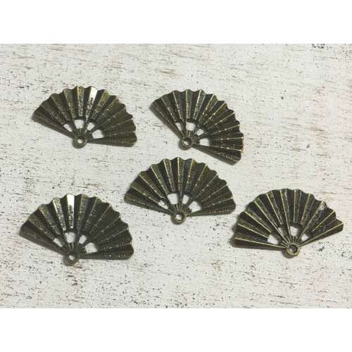 5 db fém legyező medál, 3,5x2cm, bronz színű - Divat és öltözködés