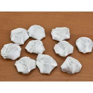 10 darabos csomag 3,5cm-es fehér szatén rózsafejek esküvői dekorációhoz - Ajándékötlet esküvőre