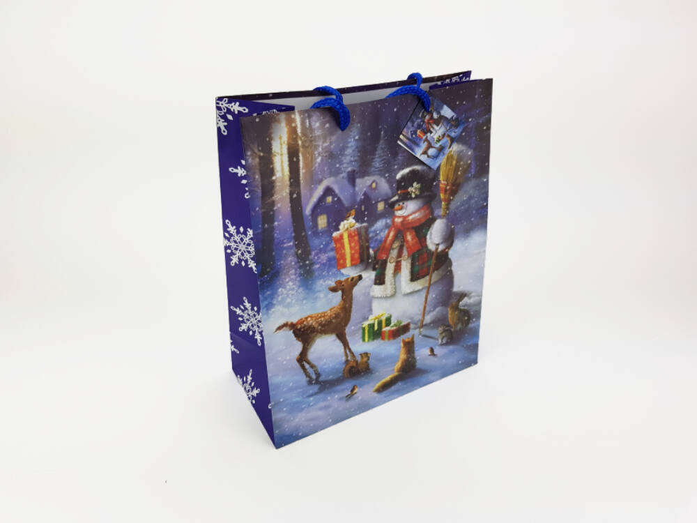 Ajándéktasak - hóember kék 26x32cm