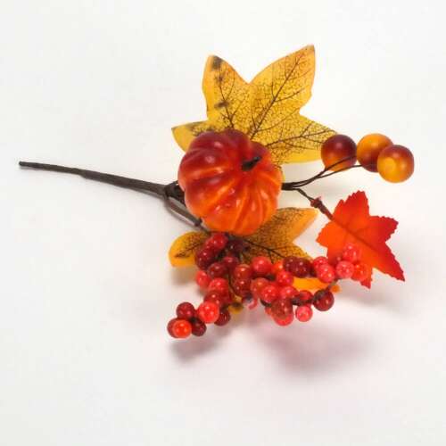 Cre Art Autumn Pick with Round Pumpkin, Artificial Leaves and Berries