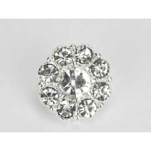 15mm strassz gomb, tiszta kristály, ezüst beállítás, 5 db-os csomag - Gomb