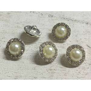 5 db gyöngyös és strassz díszítő gomb, 13mm - Gomb