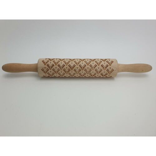 Kekszmintázó sodrófa - Karácsonyi 38cm, Karácsonyi mintás nyújtófa rénszarvas mintával - Sodrófa
