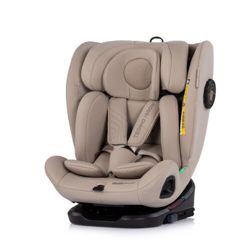 Chipolino Techno iGrow Isofix autósülés 40-150cm latte színben, szögből nézve elölről, 5 pontos övvel és látható oldalirányú ütközésvédelemmel - Autós gyerekülés