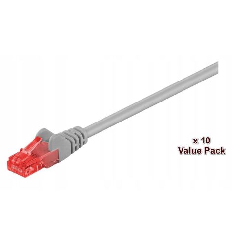 MicroConnect U/UTP CAT6 7M szürke ethernet patch kábel, 10 darabos csomag, piros RJ45 csatlakozóval, hálózati kábel otthoni és irodai használatra - UTP kábel