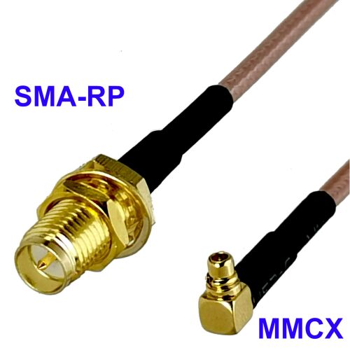 Pigtail MMCX RA dugó – SMA-RP aljzat RG316 5m adapter RF csatlakozásokhoz, közelkép mindkét csatlakozóról - Elektronikai csatlakozó és alkatrész