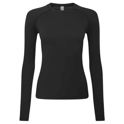 Onna NN370 UNSTOPPABLE' Női Fresh Underscrub Baselayer 2XL, fekete hosszú ujjú felső, elölnézet, sima fehér háttéren, bemutatva a varrat nélküli kialakítást és az illeszkedő sziluettet - Női hosszú ujjú felső