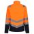 Regatta RETRA722 PRO HI-VIS Softshell Dzseki hátulról, narancssárga és sötétkék színben, fényvisszaverő csíkokkal