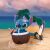 Abystyle Studio Stitch kókuszos figura, Disney Lilo & Stitch gyűjtemény, trópusi tengerparti környezet, Stitch kókuszból iszik, szörf témájú