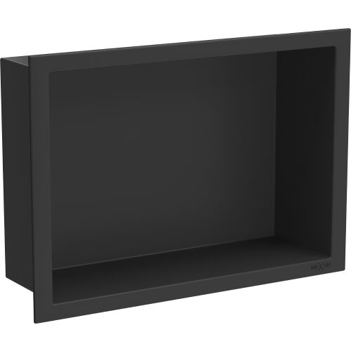 Mexen X-Wall-R fekete beépíthető zuhanypolc, 30x20 cm, AISI 304 rozsdamentes acélból, ferde nézet fehér háttéren - Egyéb fürdőszobai kiegészítő