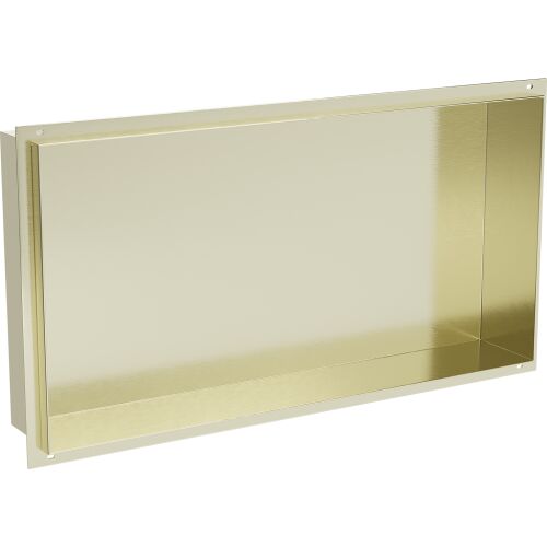 Mexen X-Wall-NR 60x30 cm beépíthető fülke polc, arany kefélt rozsdamentes acélból, ferde nézetben fehér háttérrel - Egyéb fürdőszobai kiegészítő