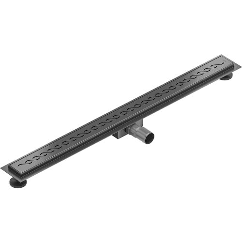 Mexen Flat M18 lineáris lefolyó 100 cm, gun gray kefe hatású, szögből nézve, teljes hossza állítható lábakkal és kifolyóval 