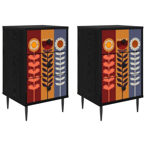 vidaXL Éjjeliszekrény ESSEN 2 db Fekete Tölgy 36 x 33 x 61 cm 170471358 - Éjjeliszekrény