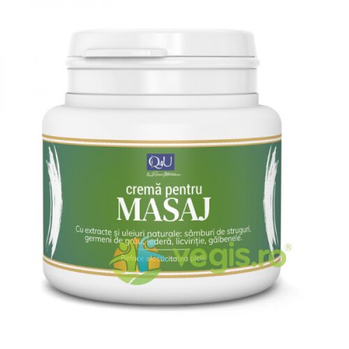 Crema pentru Masaj 500ml szőlőmag kivonattal és természetes olajokkal hosszan tartó masszázshoz, cellulit csökkentéséhez és bőr rugalmasságához, Q&U - Masszázskrém és masszázsolaj