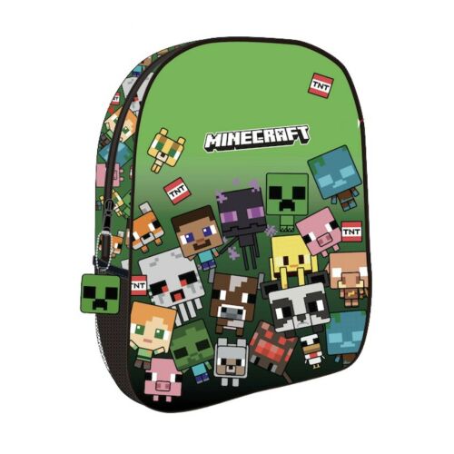 Minecraft karakterek hátizsák, zöld, pixelált játékkarakterekkel, szögből nézve - Irodaszer és írószer