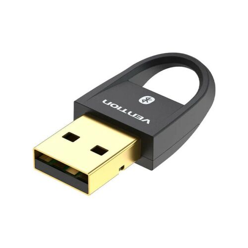 Vention USB-A/M Bluetooth 5.0 adapter fekete színben, ferde nézet fehér háttéren, vezeték nélküli kapcsolathoz - Bluetooth adapter