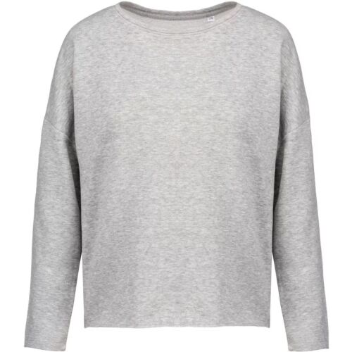 Világosszürke melírozott Kariban oversized pulóver, bemutatva a kényelmes francia frottír anyagot és laza szabást, ideális hétköznapi viseletre. - Női pulóver