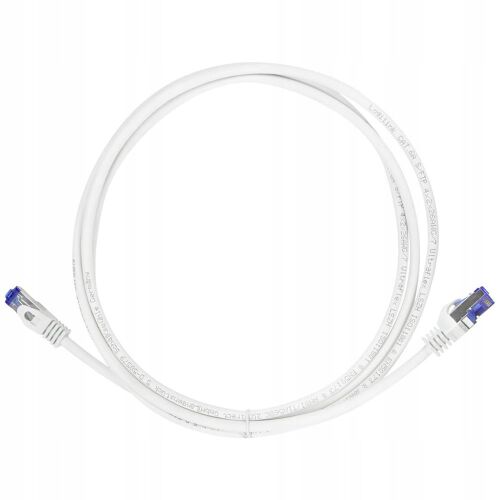 LogiLink C6A041S Cat.6A S/FTP Ultraflex patchkábel, 1,5m fehér, feltekert kábel RJ45 csatlakozókkal fehér háttéren - FTP kábel