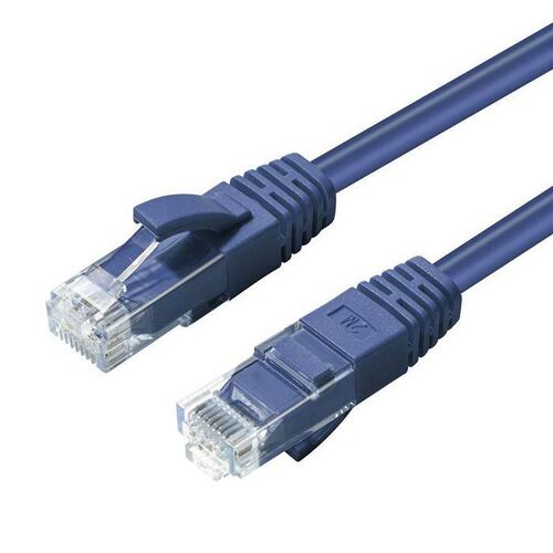 MicroConnect Cat5e U/UTP Ethernet patch kábel, 0,5m, kék, mindkét RJ-45 csatlakozó szögben ábrázolva - Patch kábel