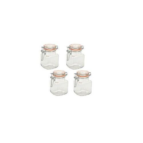 TÁROLÓÜVEG CSATOS 90ML 4DB, 4 darabos kis üveg tároló szett csatos tetővel befőzéshez és tároláshoz - Befőttesüveg