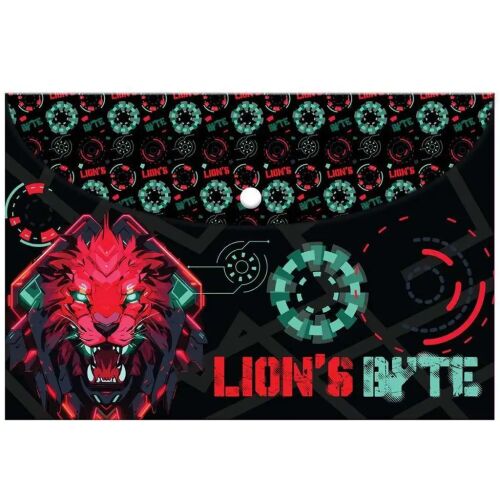 Luna Lion's Byte Must A4 patentos mappa cyberpunk oroszlánfej dizájnnal iskolai dokumentumoknak - Irattartó mappa