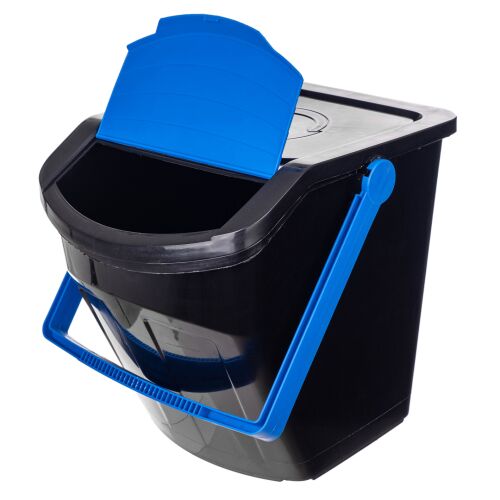 EcoBox 1 kék hulladékválogató kuka, 25L, szögletes nézet, nyitott fedél - Hulladéktároló