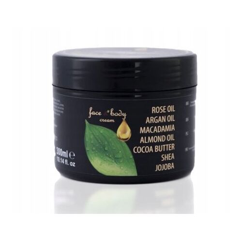 ORIENTAL 7 OLAJ arc- és testvaj 300ML, fekete tégely zöld levél és olajcsepp mintával, felsorolt összetevők: rózsaolaj, argánolaj, makadámia, mandulaolaj, kakaóvaj, shea, jojoba, termék fehér háttéren - Arc- és szemkörnyékápoló