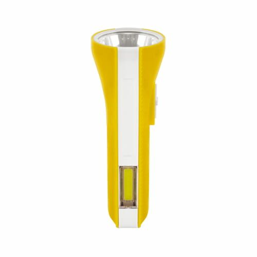 TEDI LED 3W+3W sárga újratölthető zseblámpa Ideus 03935 fehér háttérrel, elülső és oldalsó LED-ekkel - Zseblámpa