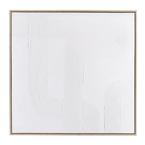 Absztrakt, kézzel festett vászon fehér texturált vonalakkal és világos fa kerettel, ideális modern otthoni dekorációhoz, Tablou decorativ pictat manual canvas Texture - Falikép