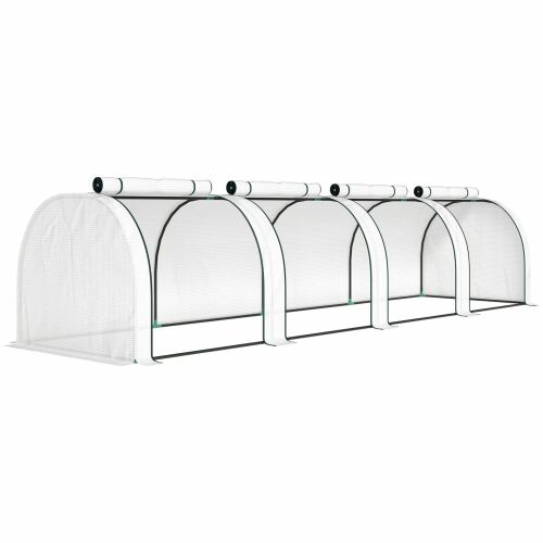 Outsunny Alagút Típusú Üvegház Acélvázzal és UV-álló Műanyaggal 4 Ajtóval, 395x100x80 cm, Zöld 170711142 - Otthon és kert