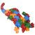 Ferdeszögű nézet az ABC - 123 elefántos fa oktató puzzle-ről, részben szétszedett ABC darabokkal, kiemelve a 3D aspektust és a darabok formáját