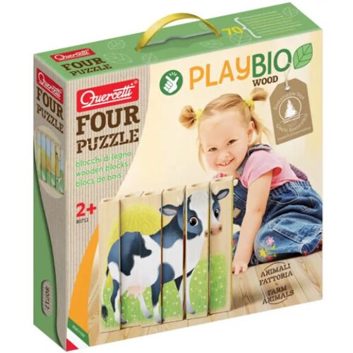 Quercetti: PlayBio Háztáji állatok 4 az 1-ben fahasáb puzzle 170719074 - Baba puzzle