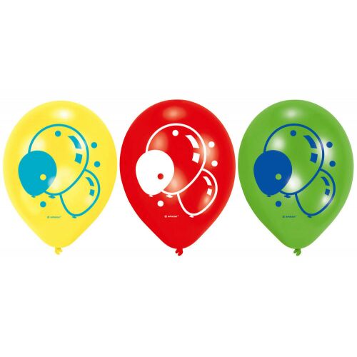 Lufis Multicolor léggömb, 6 db-os 9 inch (22,8cm) dekoratív mintákkal, piros, sárga és zöld latex lufik partikhoz és ünnepségekhez - Otthon és kert