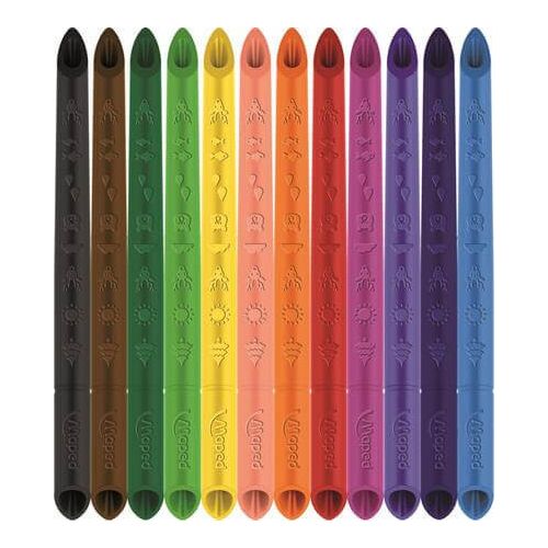 Maped Color Peps INFINITY 12 db-os háromszög testű színes ceruza különböző színekben, egyedi kialakítását bemutatva - Színes ceruza