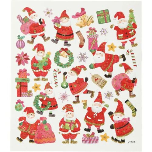 Karácsonyi matrica ív Mikulás figurákkal, ajándékokkal és ünnepi dekorációkkal, 15x17cm, ideális scrapbookinghoz és díszítéshez - Játék