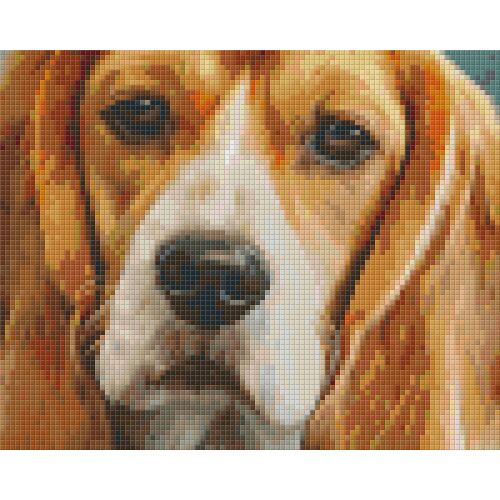 Pixel szett egy részletes basset hound kutya portréval, pixelekből kirakva, alaplapokkal és színekkel a kreatív alkotáshoz. - Művészet és hobbi