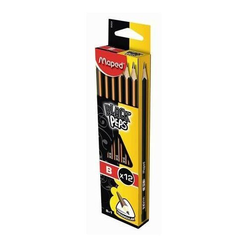 Maped Black Peps B grafitceruza, háromszög test, 12 darabos kiszerelés, ergonomikus kialakítás, kényelmes fogás, iskolai felszerelés - Grafitceruza