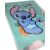 Ferdeszögű nézet egy Stitch plüss A5 vonalas naplóról lakattal, bemutatva a bolyhos türkiz borítót Lilo és Stitch karakterrel