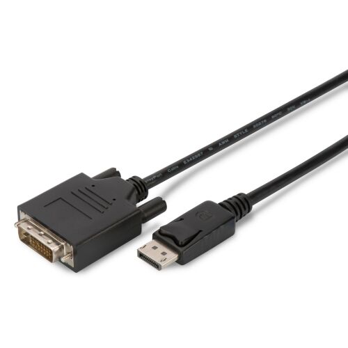 Assmann DisplayPort DVI-D Dual Link átalakító kábel, 2m fekete, DisplayPort monitorok DVI-re csatlakoztatásához - DisplayPort átalakító