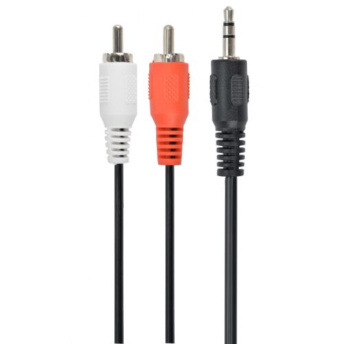 Gembird 3.5mm jack és 2RCA apa csatlakozók közelről, fekete, fehér és piros végekkel, audiokábelhez - Audio és video kábel